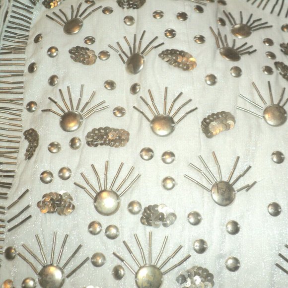 Chico's Vest Size 1, S-M Off White Satin Shimmer w/ Antique Gold Beads, Sequins - Picture 5 of 7